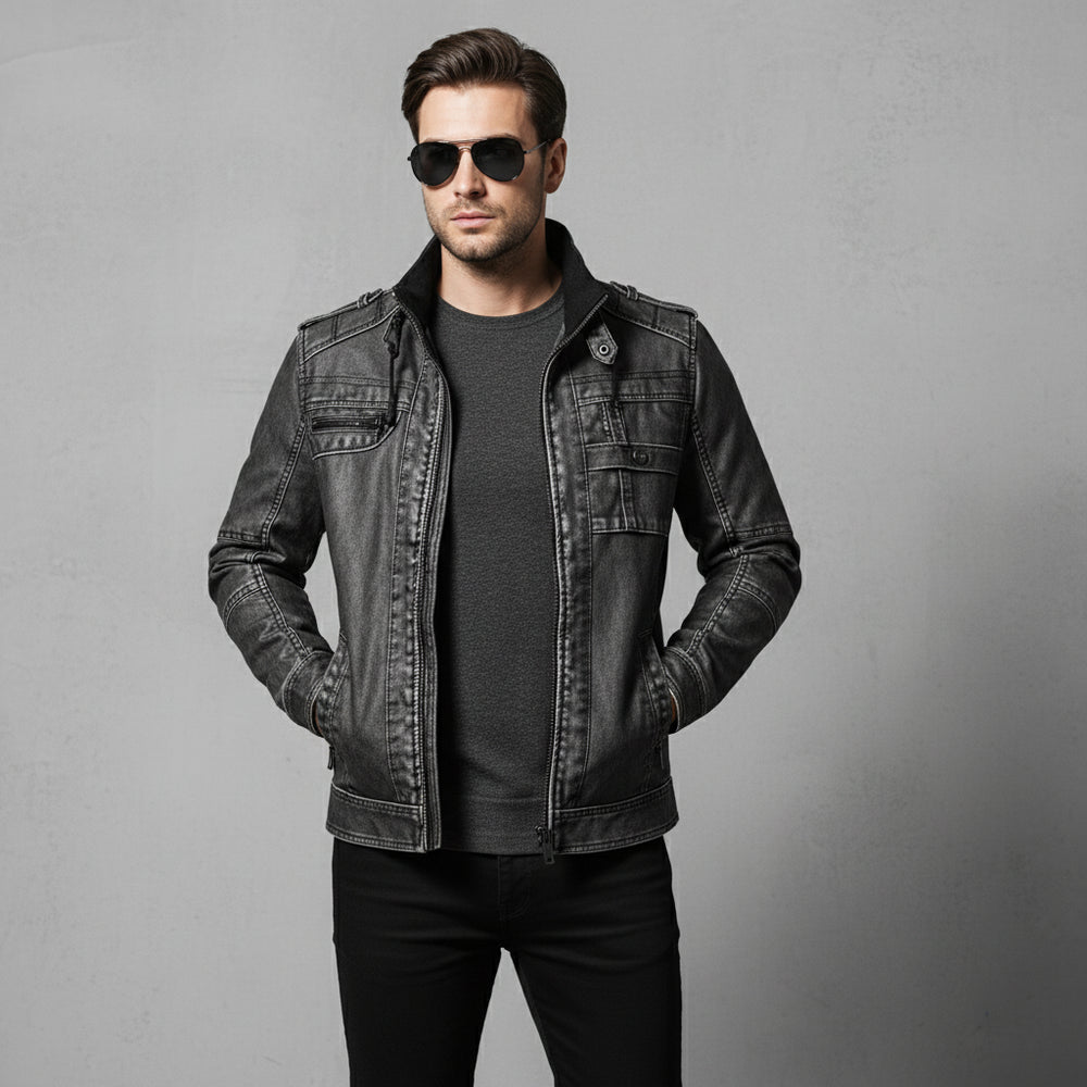 Herren Bikerjacke aus Kunstleder | Herbst