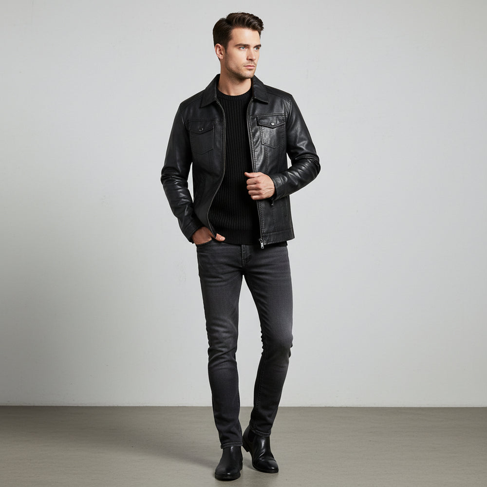 Herren Kunstlederjacke Slim Fit | Herbst