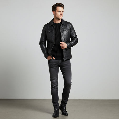 Herren Kunstlederjacke Slim Fit | Herbst