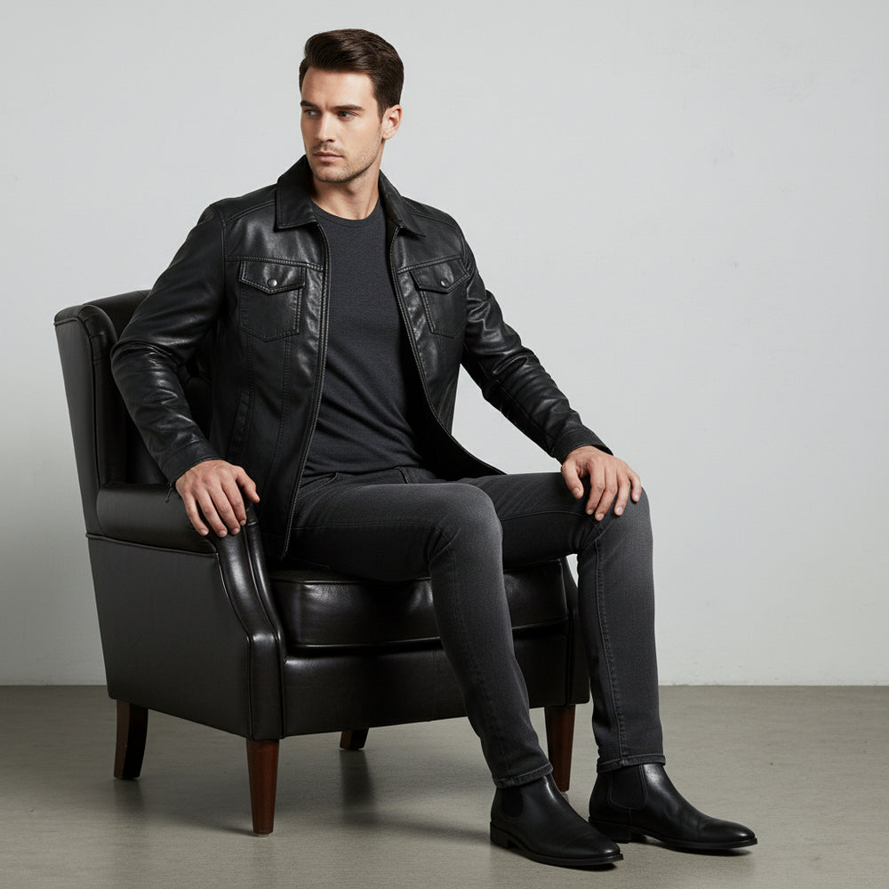 Herren Kunstlederjacke Slim Fit | Herbst