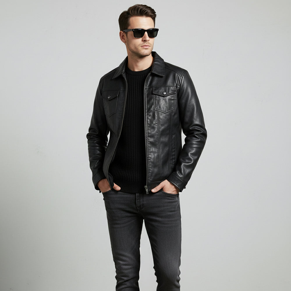 Herren Kunstlederjacke Slim Fit | Herbst