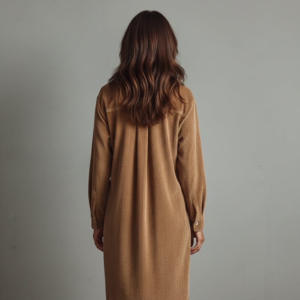 Elegantes Damen Cord Hemdblusenkleid | Winter