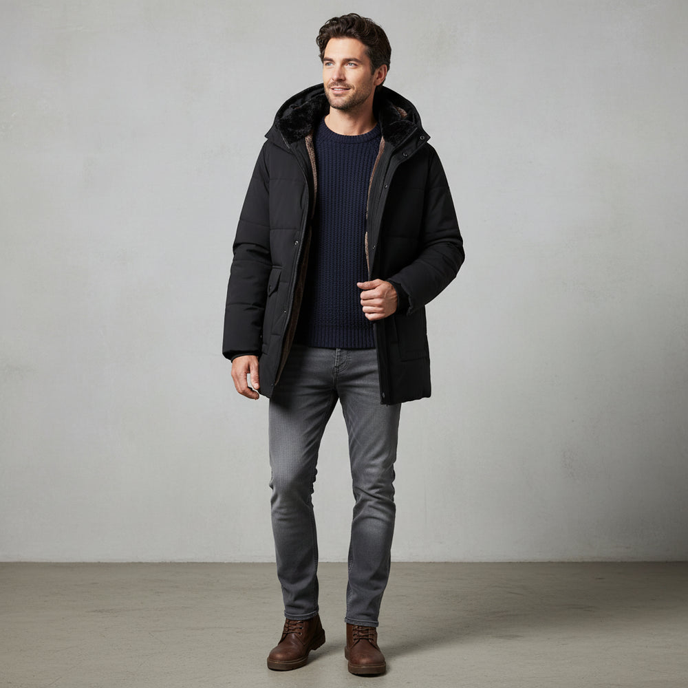 Warmer Herren Fleece Parka mit Kapuze | Winter
