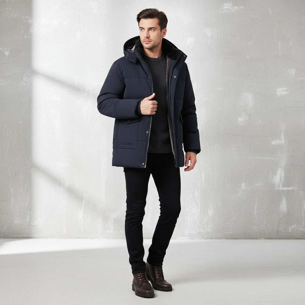 Warmer Herren Fleece Parka mit Kapuze | Winter