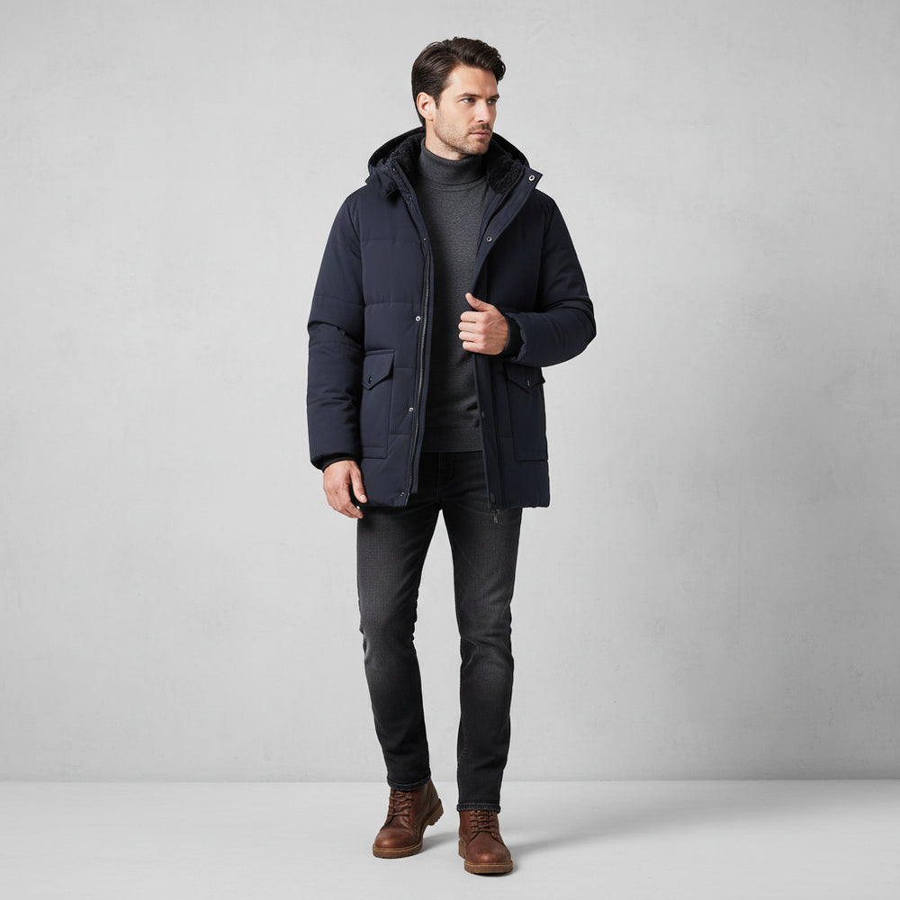 Warmer Herren Fleece Parka mit Kapuze | Winter