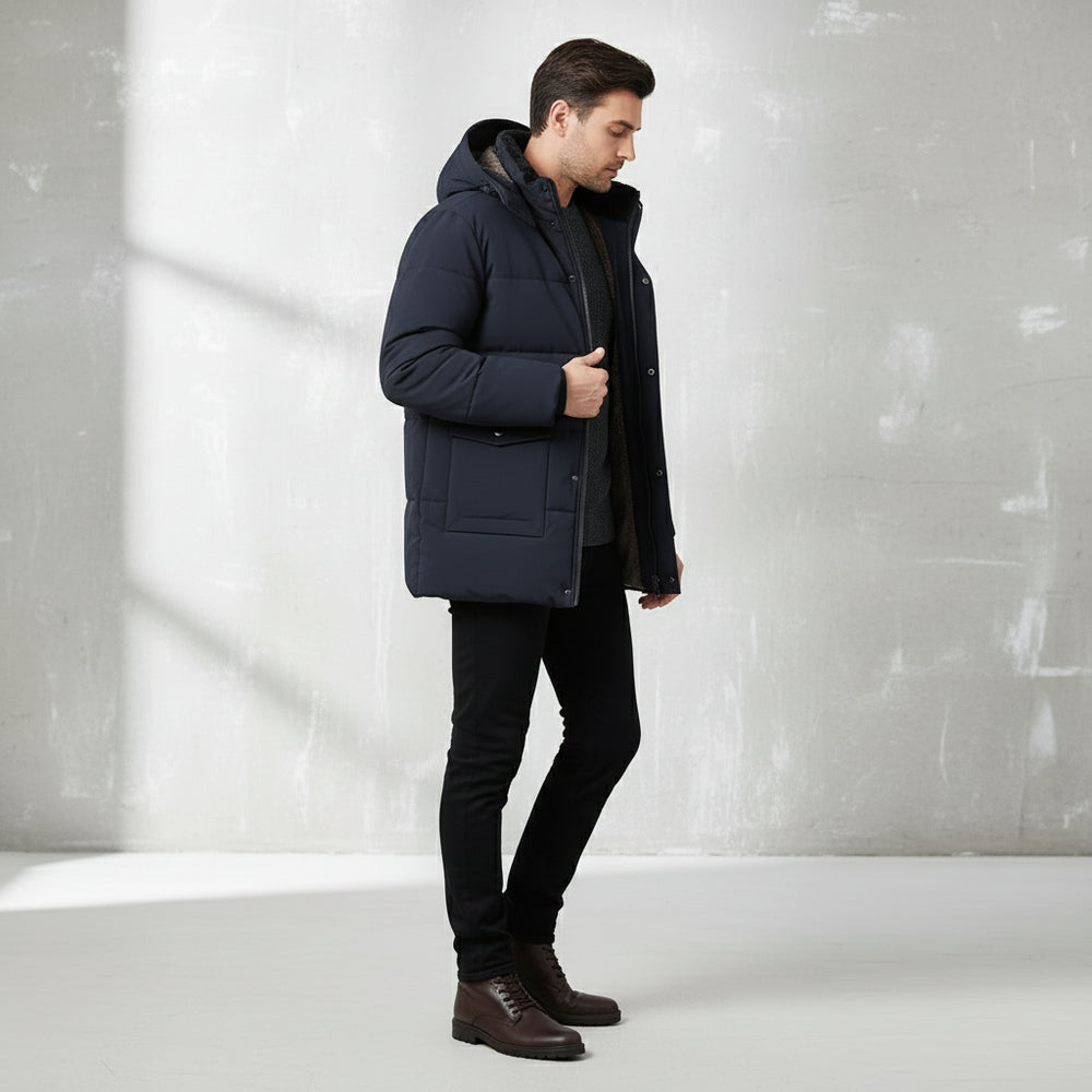 Warmer Herren Fleece Parka mit Kapuze | Winter