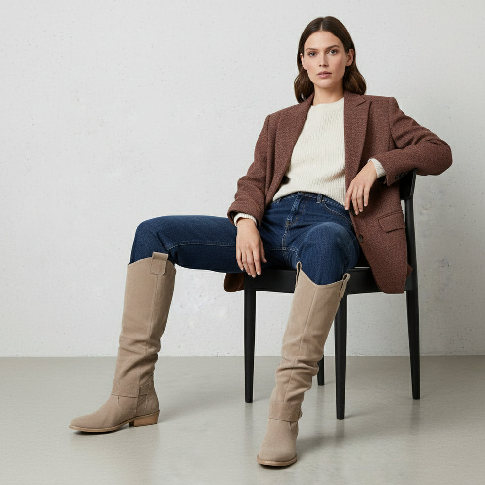 Damen Langschaft Stiefel | Wildleder | Flacher Absatz | Herbst