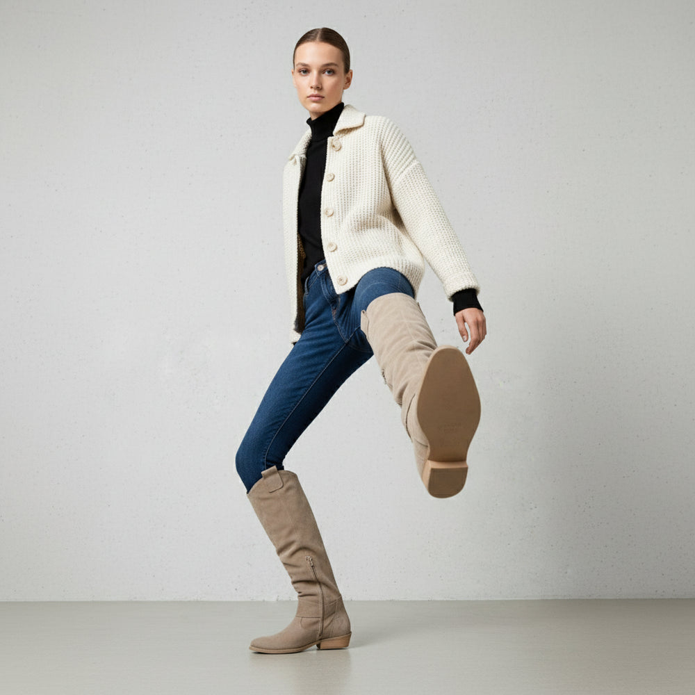 Damen Langschaft Stiefel | Wildleder | Flacher Absatz | Herbst