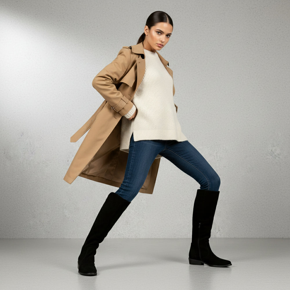 Damen Langschaft Stiefel | Wildleder | Flacher Absatz | Herbst