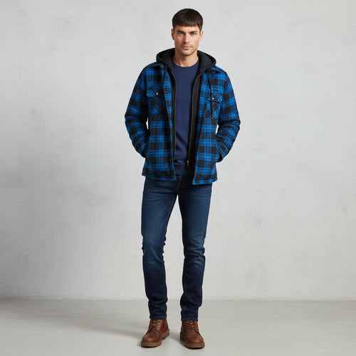 Herren Flanell Hemdjacke mit Kapuze | Kariert | Winter