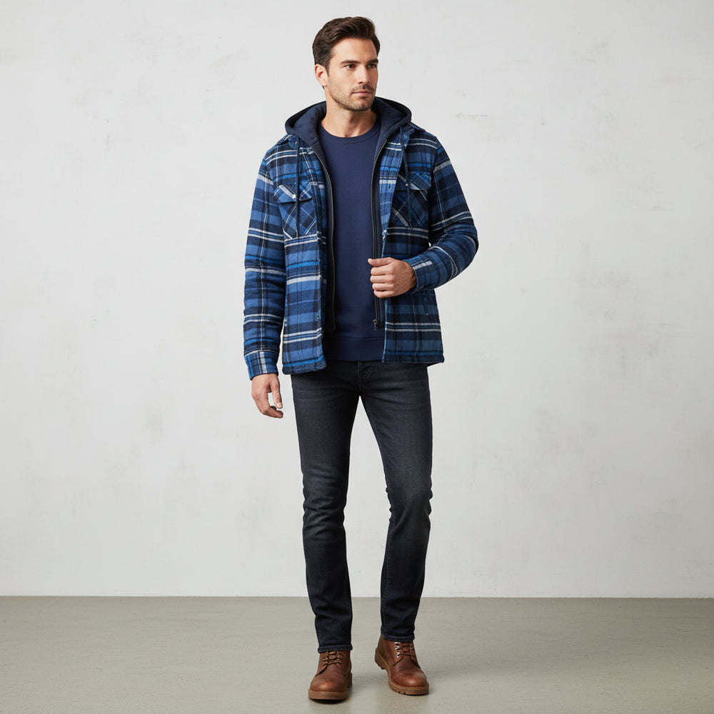 Herren Flanell Hemdjacke mit Kapuze | Kariert | Winter