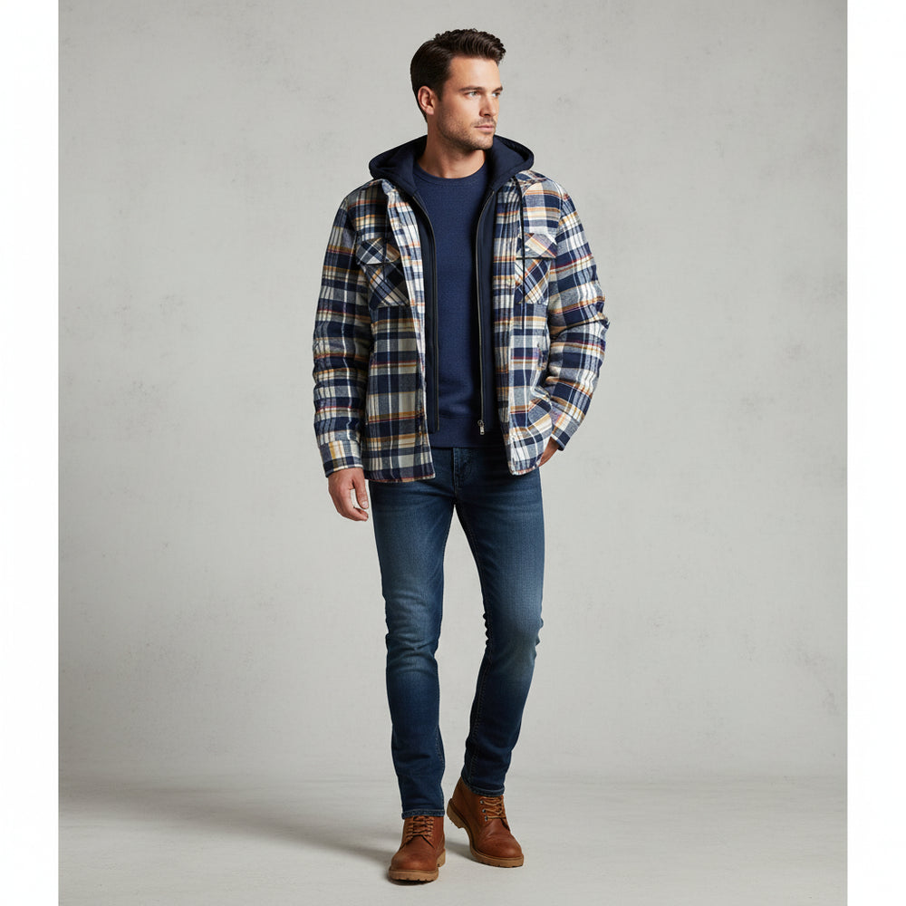 Herren Flanell Hemdjacke mit Kapuze | Kariert | Winter