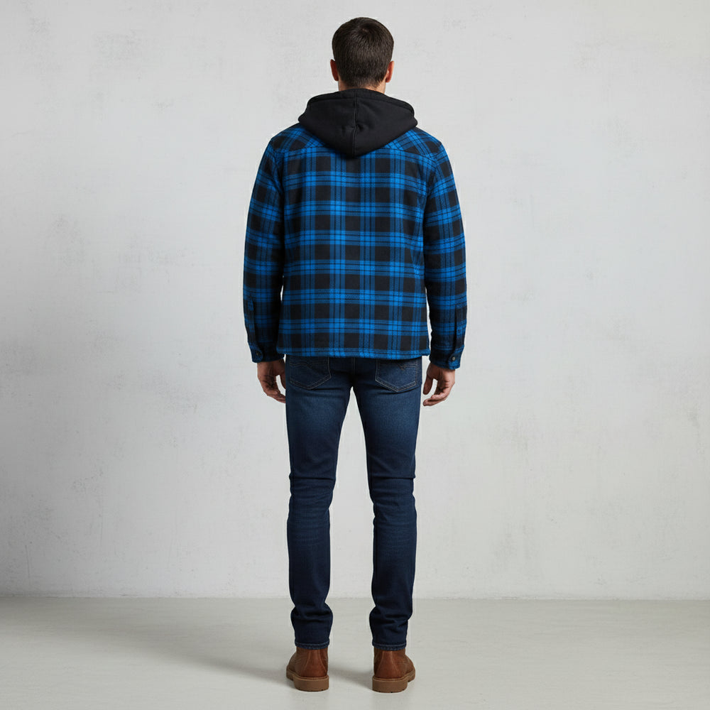 Herren Flanell Hemdjacke mit Kapuze | Kariert | Winter