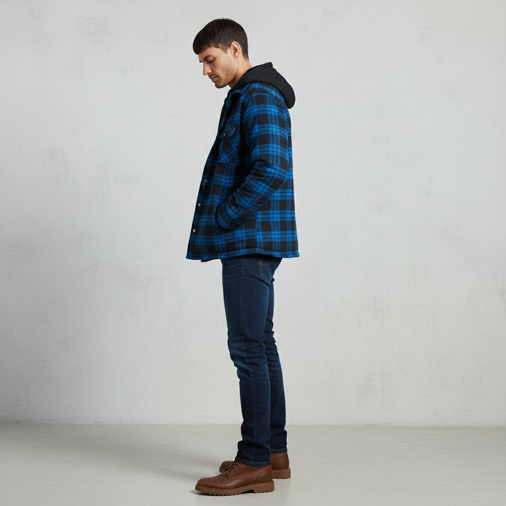 Herren Flanell Hemdjacke mit Kapuze | Kariert | Winter