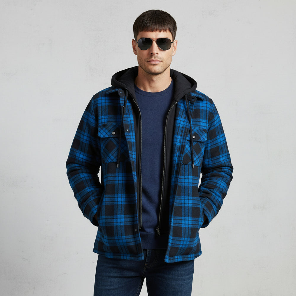 Herren Flanell Hemdjacke mit Kapuze | Kariert | Winter