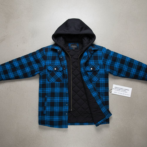 Herren Flanell Hemdjacke mit Kapuze | Kariert | Winter