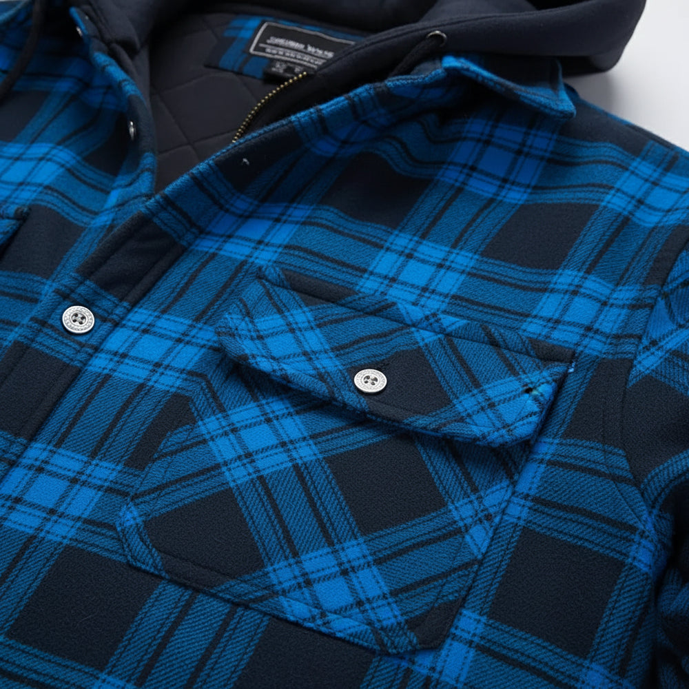 Herren Flanell Hemdjacke mit Kapuze | Kariert | Winter