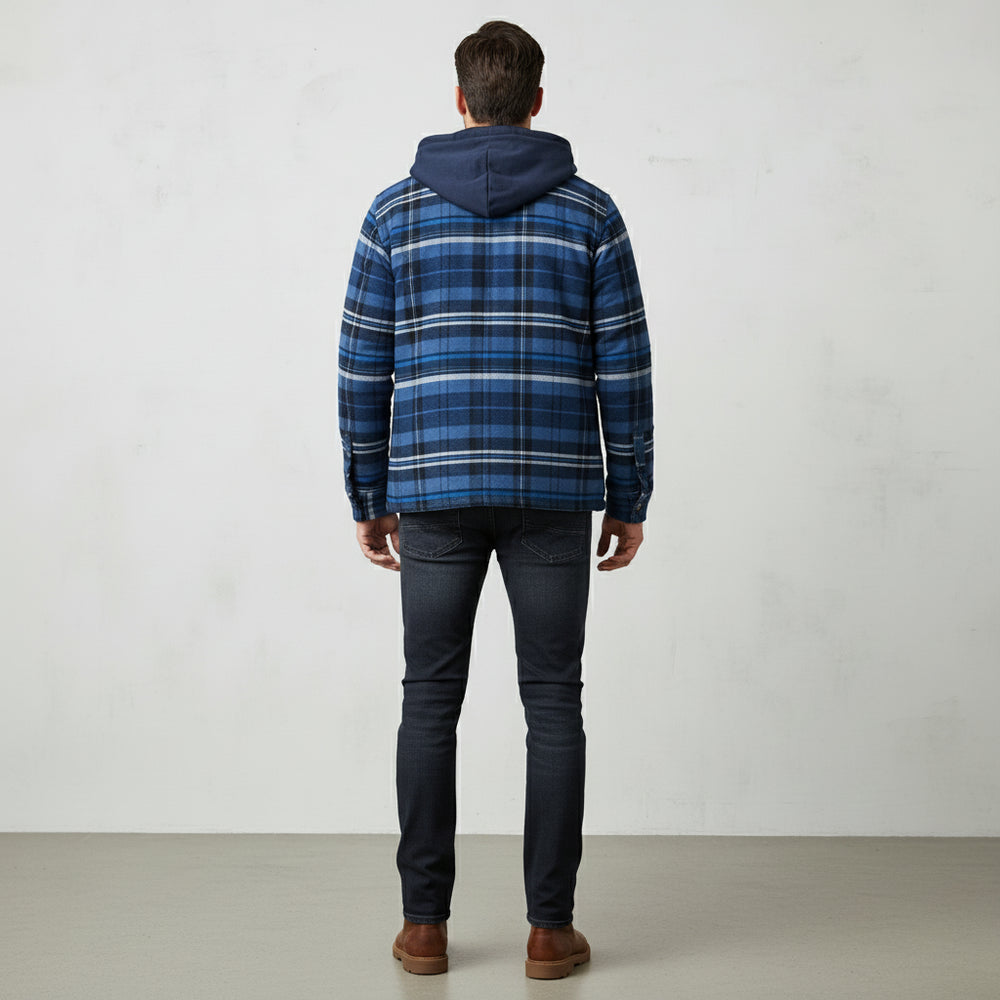 Herren Flanell Hemdjacke mit Kapuze | Kariert | Winter