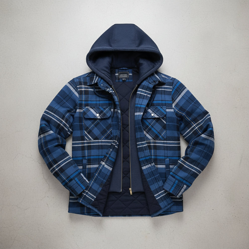 Herren Flanell Hemdjacke mit Kapuze | Kariert | Winter