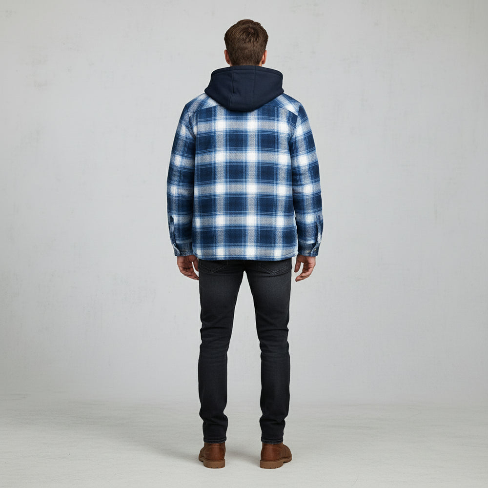 Herren Flanell Hemdjacke mit Kapuze | Kariert | Winter