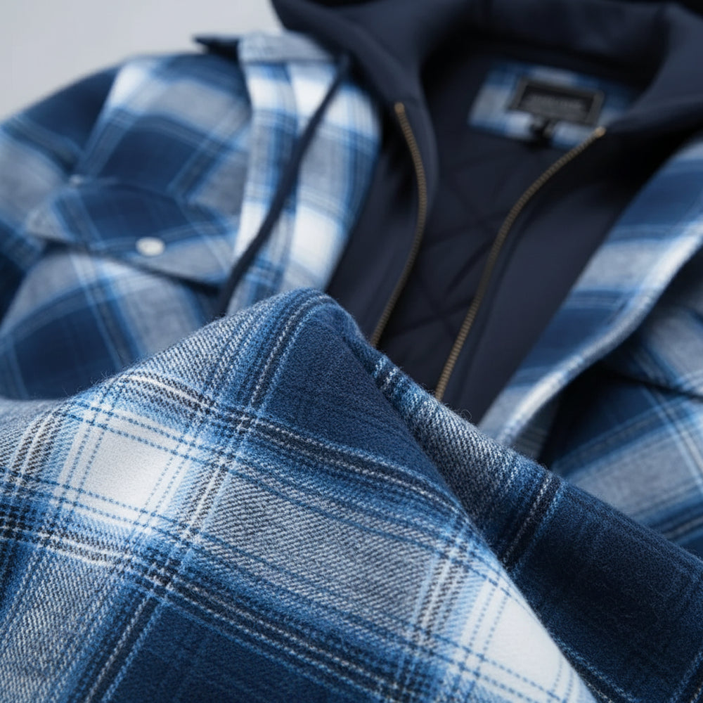 Herren Flanell Hemdjacke mit Kapuze | Kariert | Winter