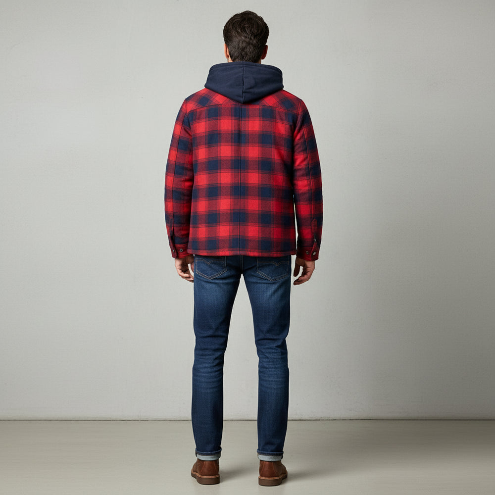Herren Flanell Hemdjacke mit Kapuze | Kariert | Winter
