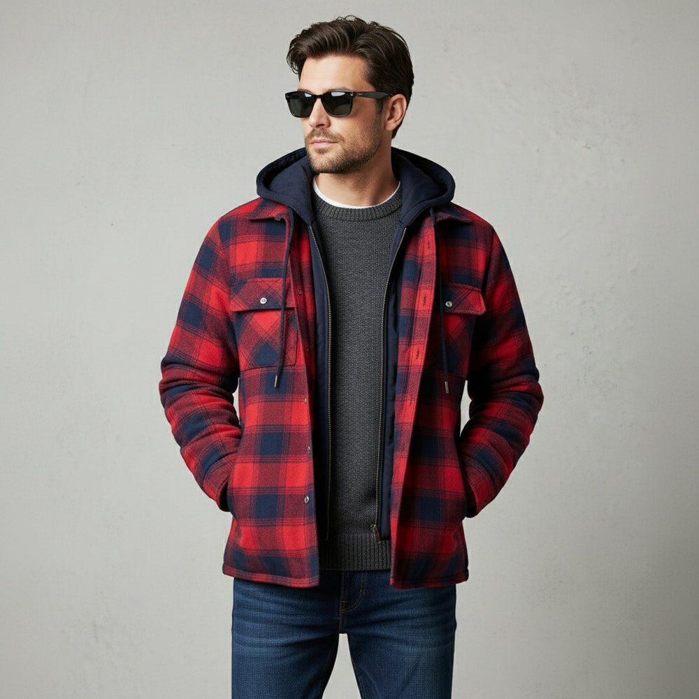 Herren Flanell Hemdjacke mit Kapuze | Kariert | Winter