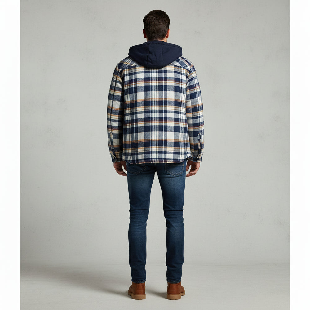 Herren Flanell Hemdjacke mit Kapuze | Kariert | Winter