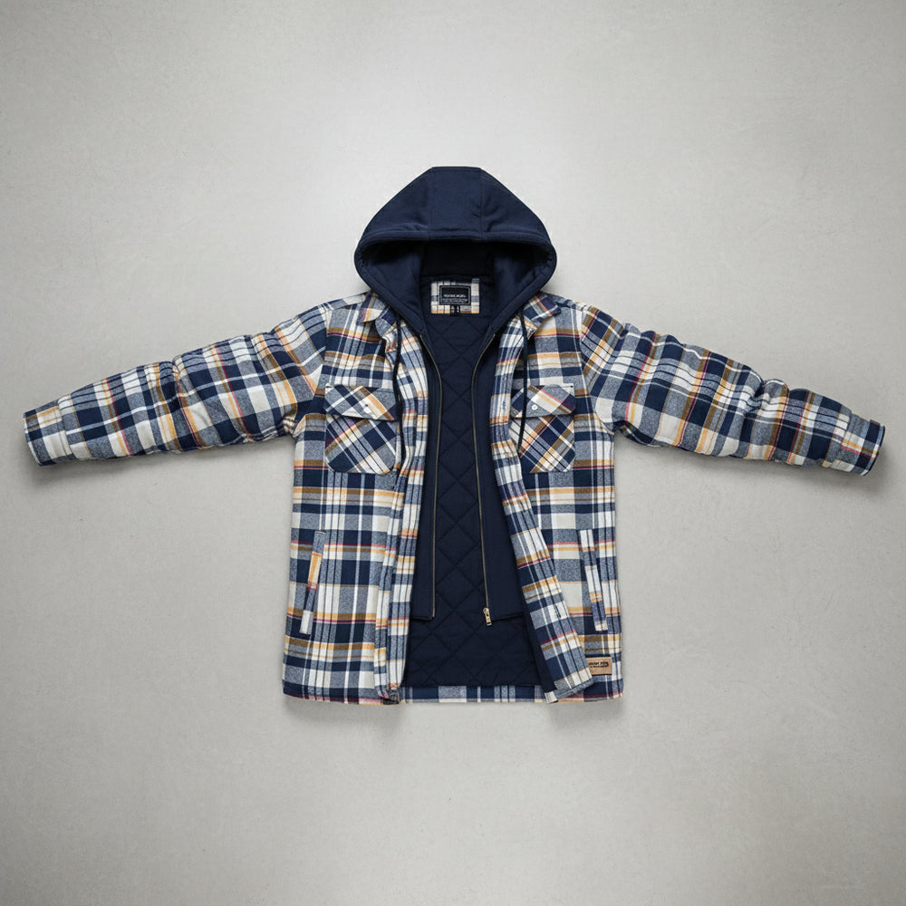 Herren Flanell Hemdjacke mit Kapuze | Kariert | Winter