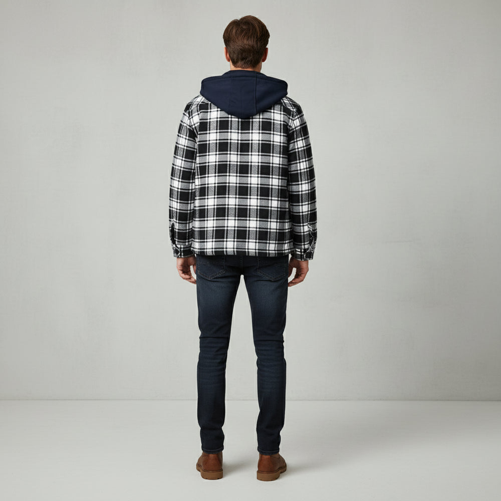 Herren Flanell Hemdjacke mit Kapuze | Kariert | Winter