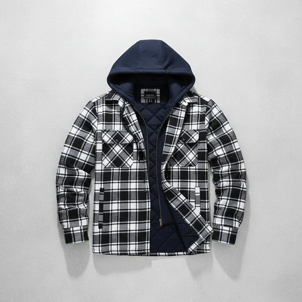 Herren Flanell Hemdjacke mit Kapuze | Kariert | Winter