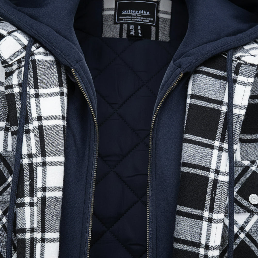 Herren Flanell Hemdjacke mit Kapuze | Kariert | Winter