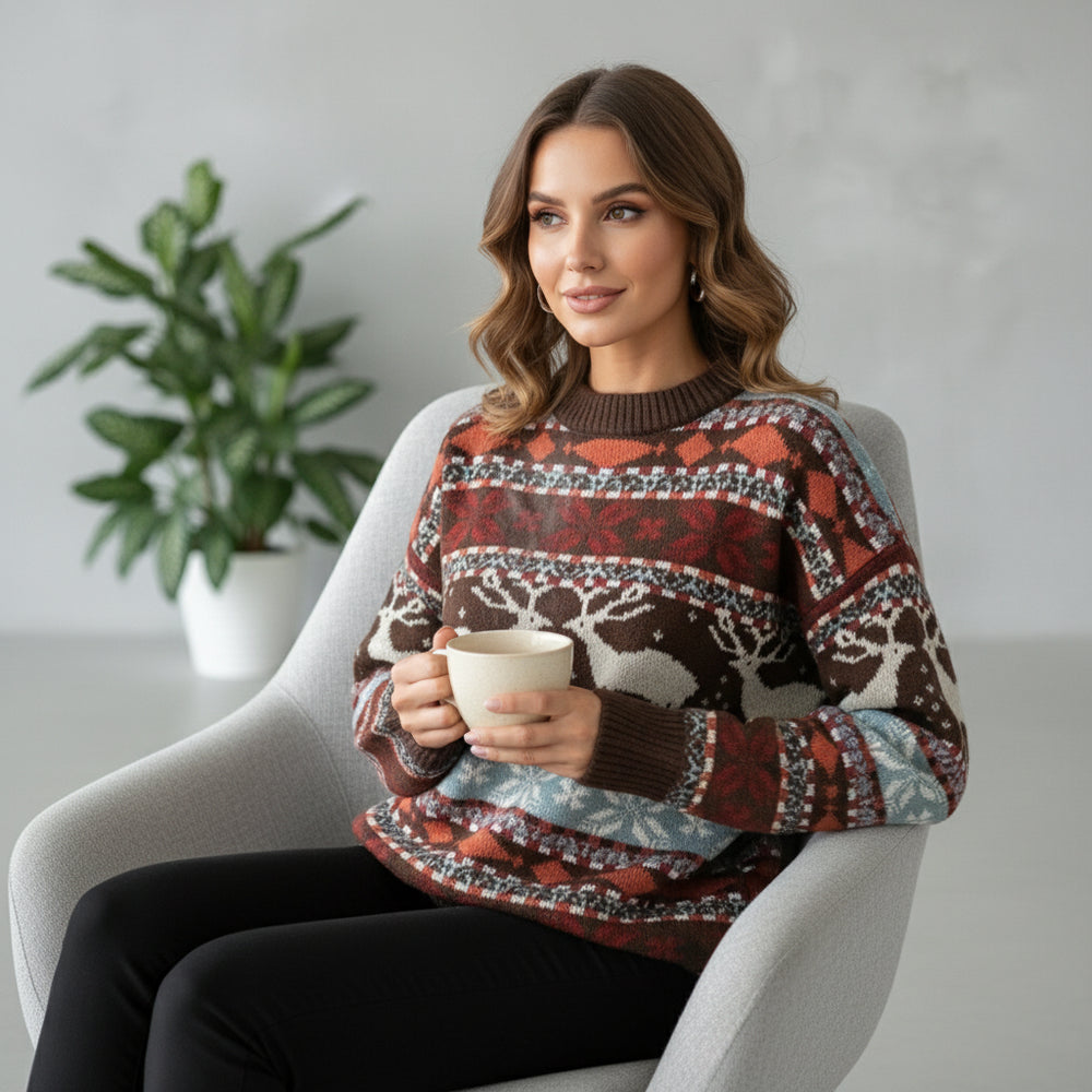 Gemusterter Damen Weihnachtspullover – Kuschelig & Warm