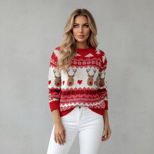 Kuscheliger Damen Weihnachtspullover mit Elchmotiv