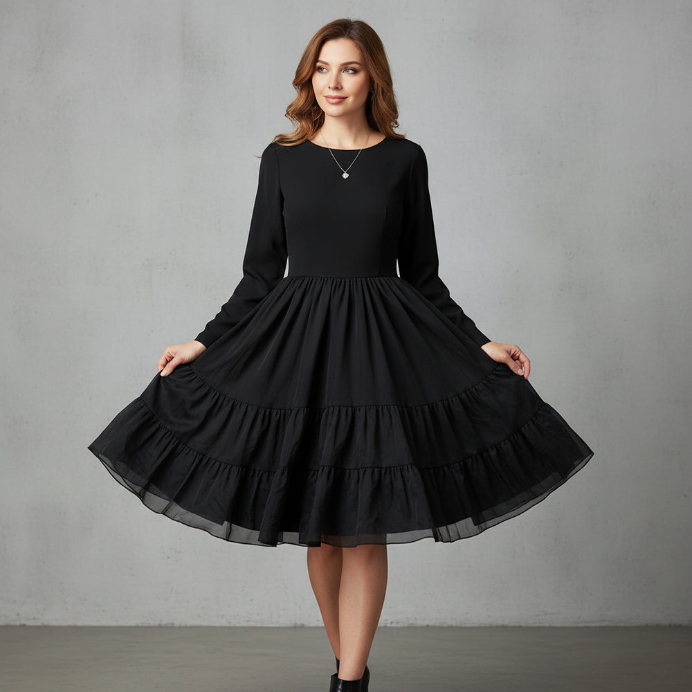 Damen Schwingkleid Langarm | Weihnachten | Elegant