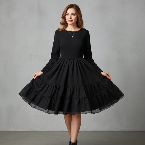 Damen Schwingkleid Langarm | Weihnachten | Elegant