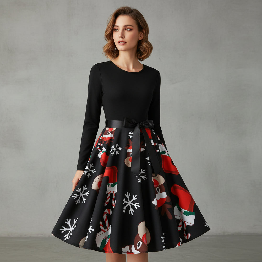 Damen Schwingkleid Langarm | Weihnachten | Elegant