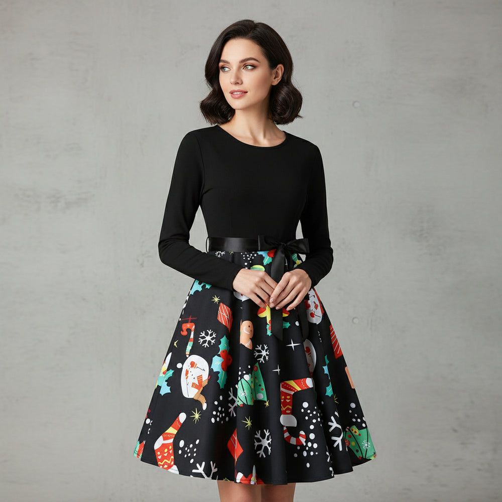 Damen Schwingkleid Langarm | Weihnachten | Elegant