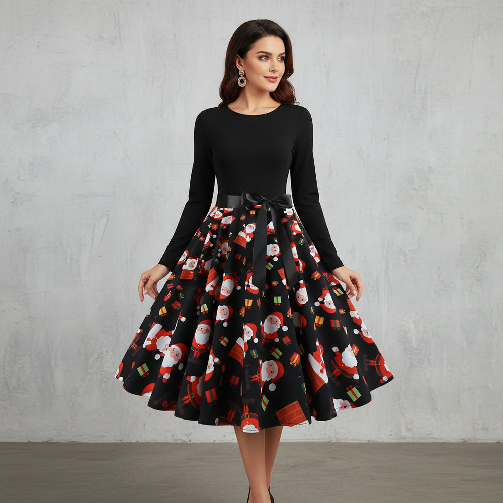 Damen Schwingkleid Langarm | Weihnachten | Elegant