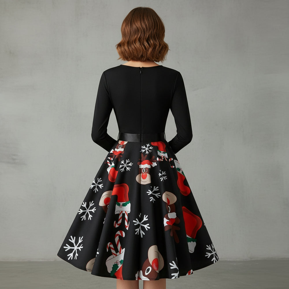 Damen Schwingkleid Langarm | Weihnachten | Elegant