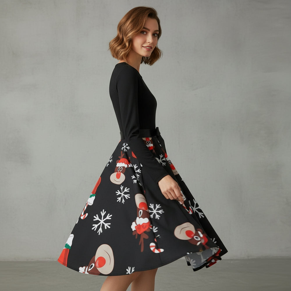 Damen Schwingkleid Langarm | Weihnachten | Elegant