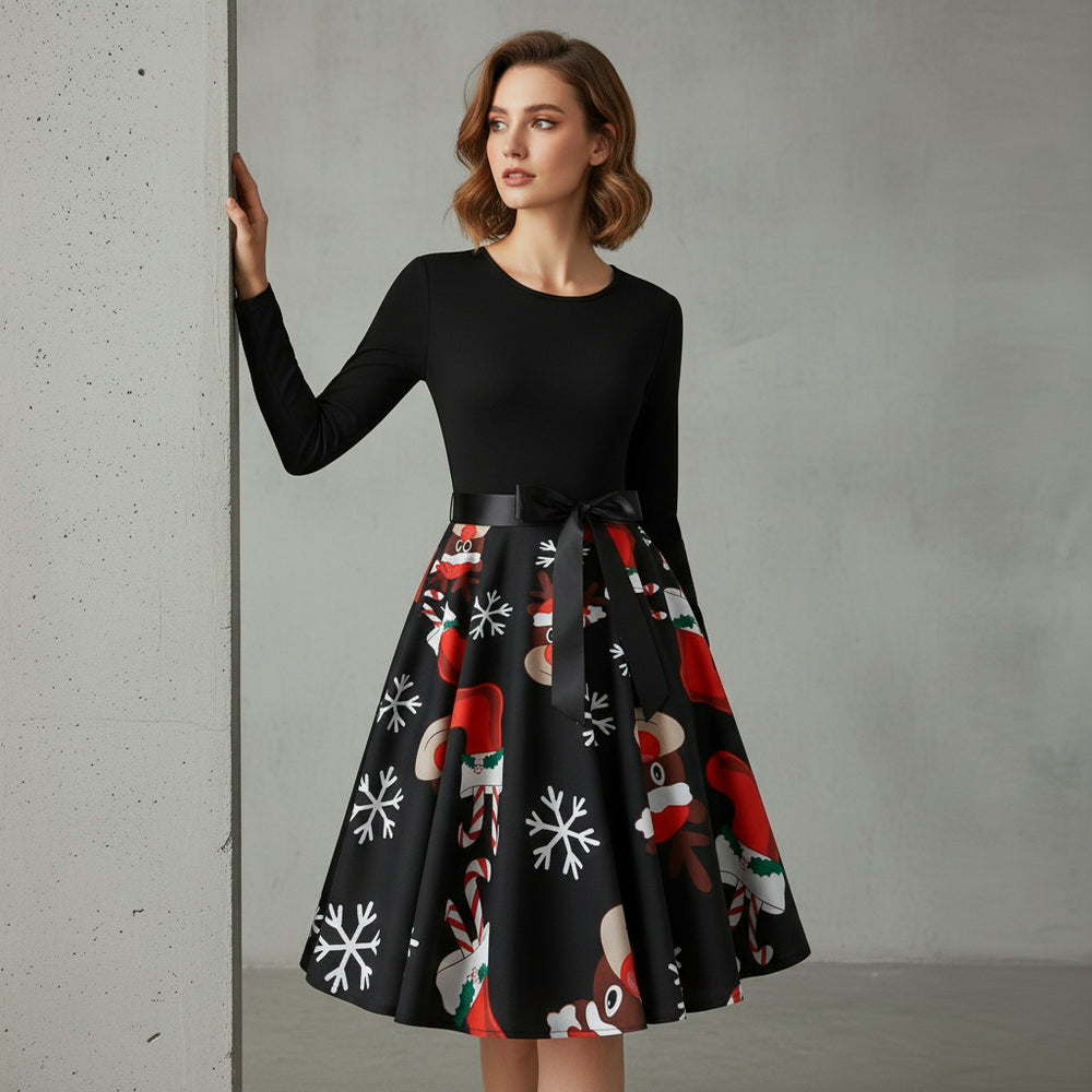 Damen Schwingkleid Langarm | Weihnachten | Elegant