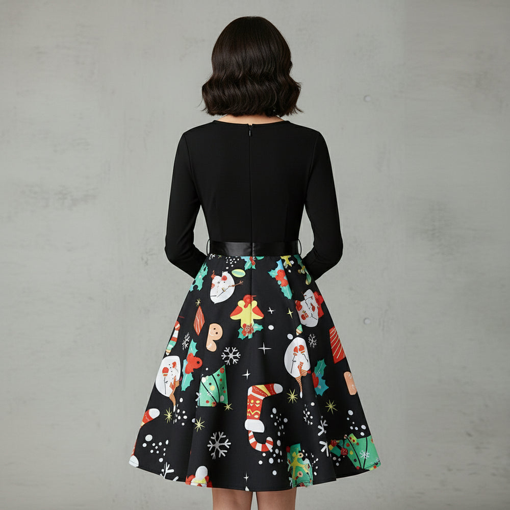 Damen Schwingkleid Langarm | Weihnachten | Elegant