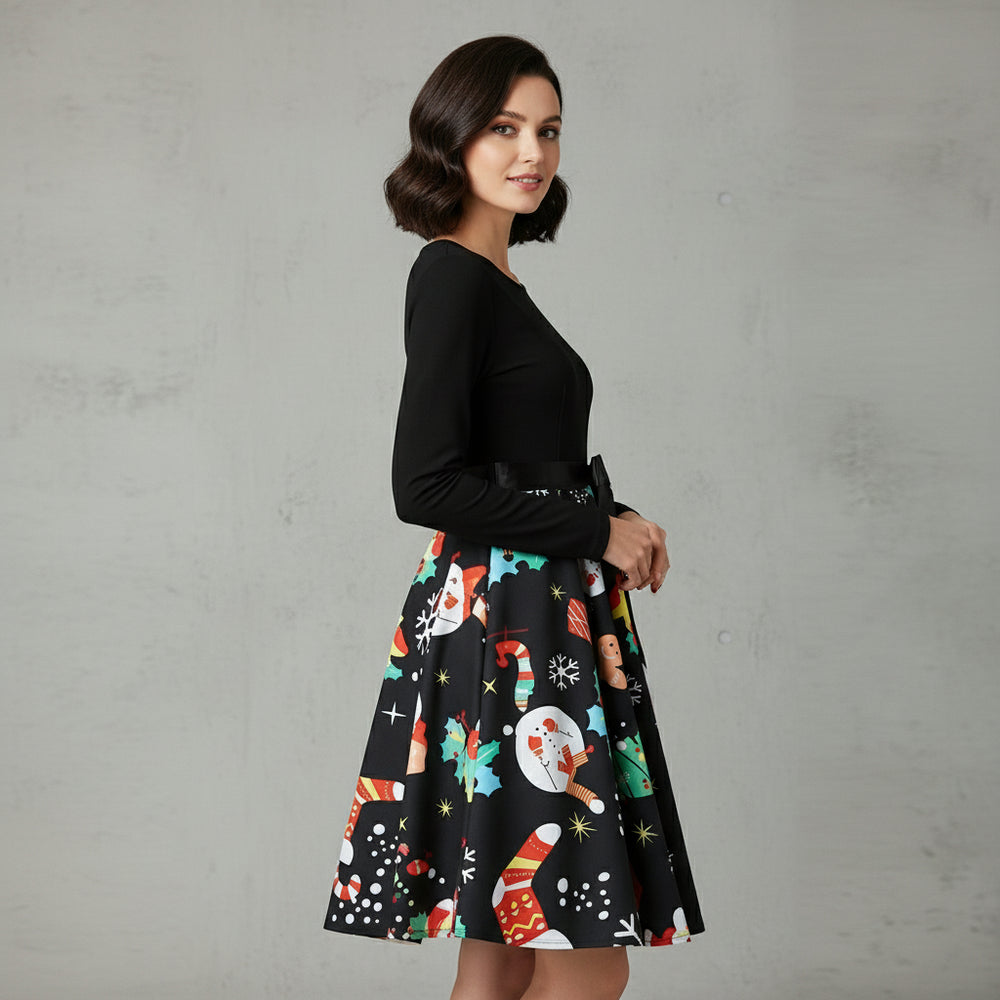 Damen Schwingkleid Langarm | Weihnachten | Elegant