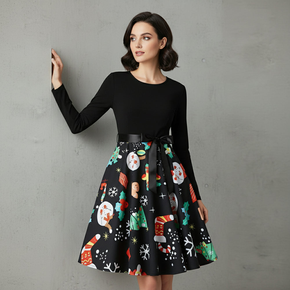 Damen Schwingkleid Langarm | Weihnachten | Elegant