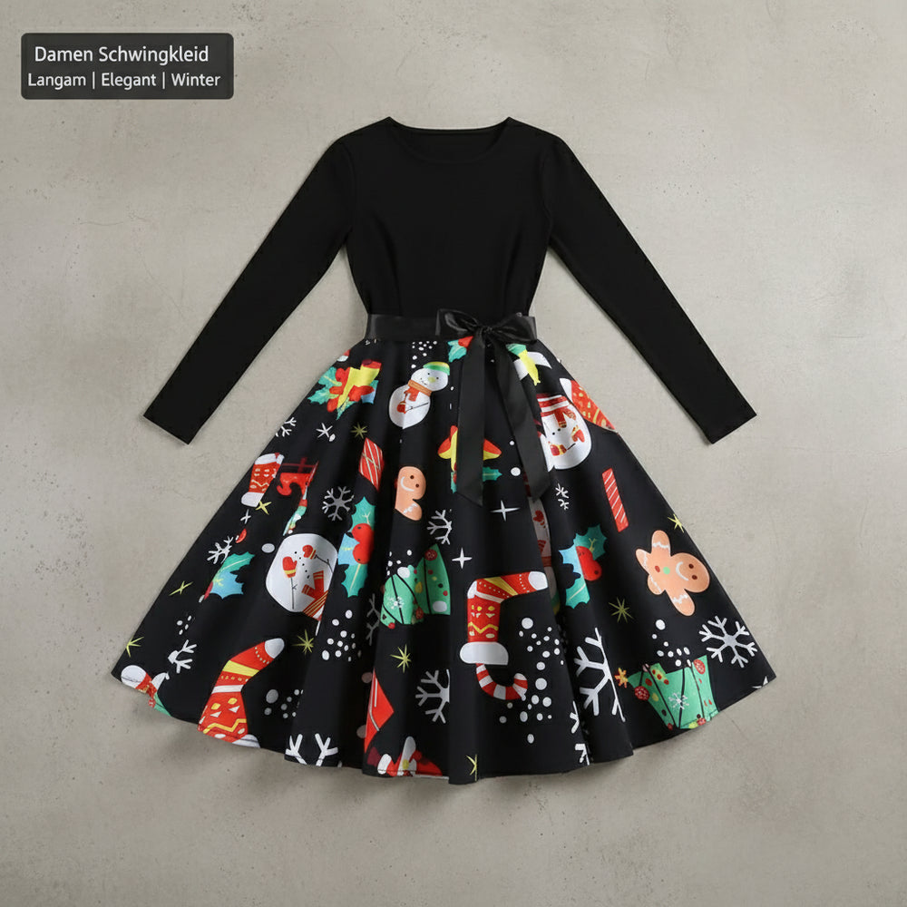 Damen Schwingkleid Langarm | Weihnachten | Elegant