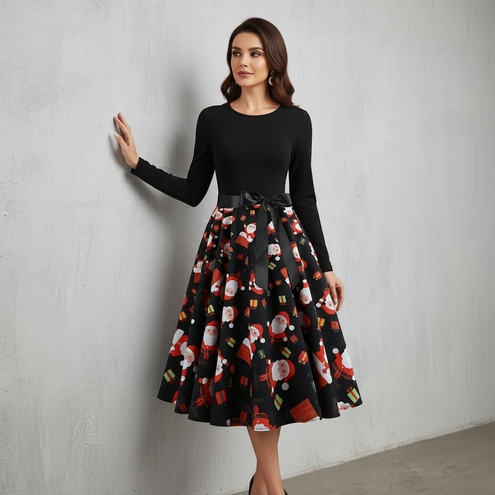 Damen Schwingkleid Langarm | Weihnachten | Elegant