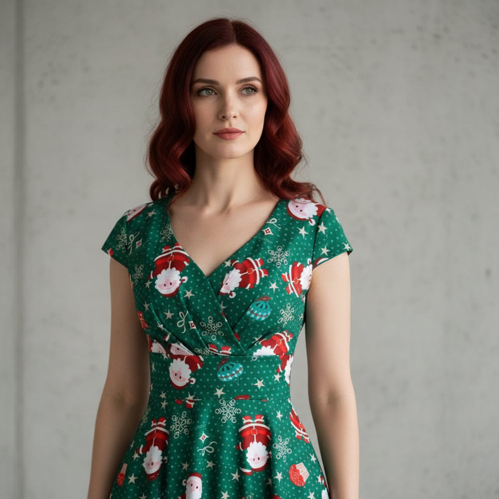 Bedrucktes Damenkleid | Weihnachten | V-Ausschnitt