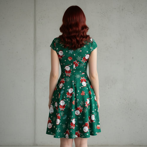 Bedrucktes Damenkleid | Weihnachten | V-Ausschnitt