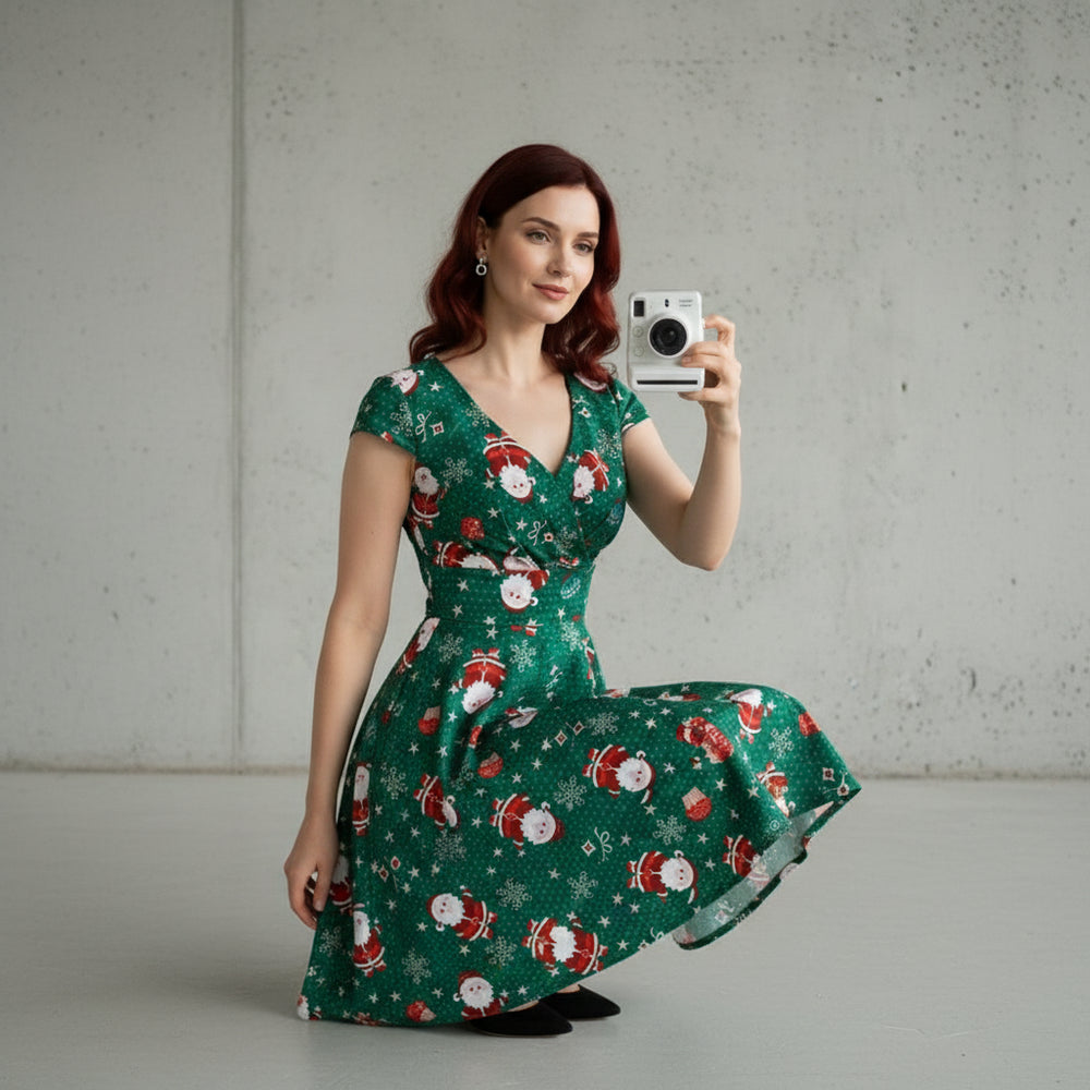 Bedrucktes Damenkleid | Weihnachten | V-Ausschnitt